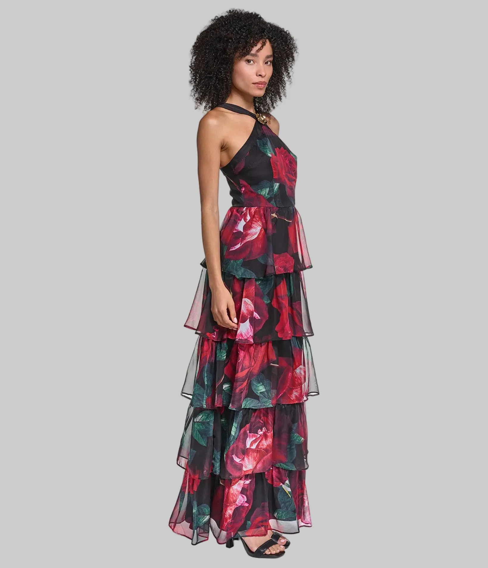 ROSETTE TIERED HALTER GOWN sold by Karl Lagerfeld Paris product image thumbnail 3