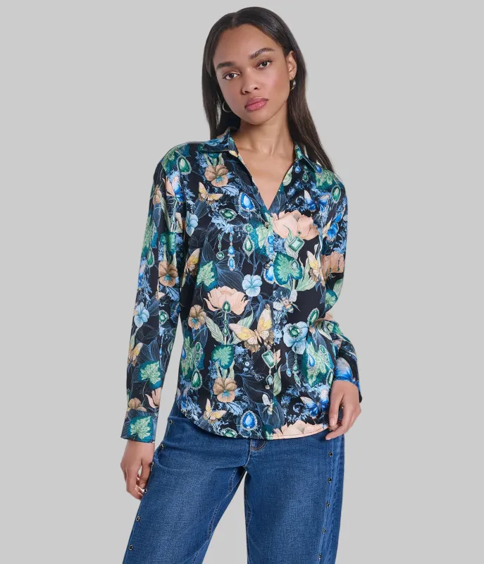 LONG SLEEVE FLORAL PRINTED SATIN made by Karl Lagerfeld Paris