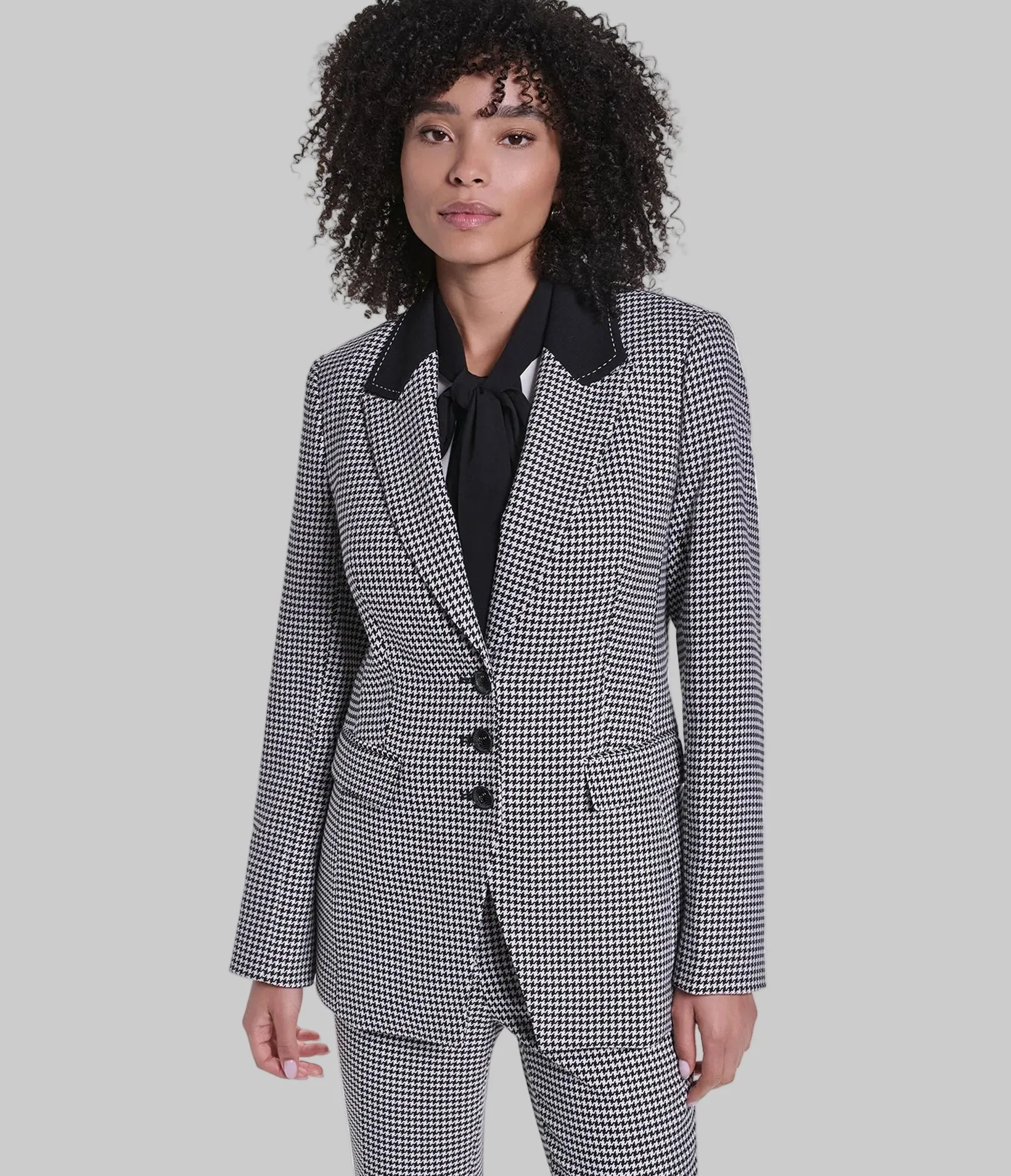 HOUNDSTOOTH CONTRAST LAPEL BLAZER sold by Karl Lagerfeld Paris product image thumbnail 2