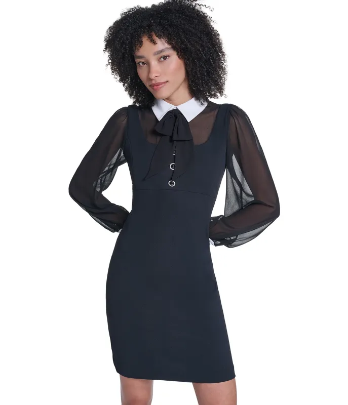 SHEER SLEEVE CONTRAST COLLAR SHEATH made by Karl Lagerfeld Paris