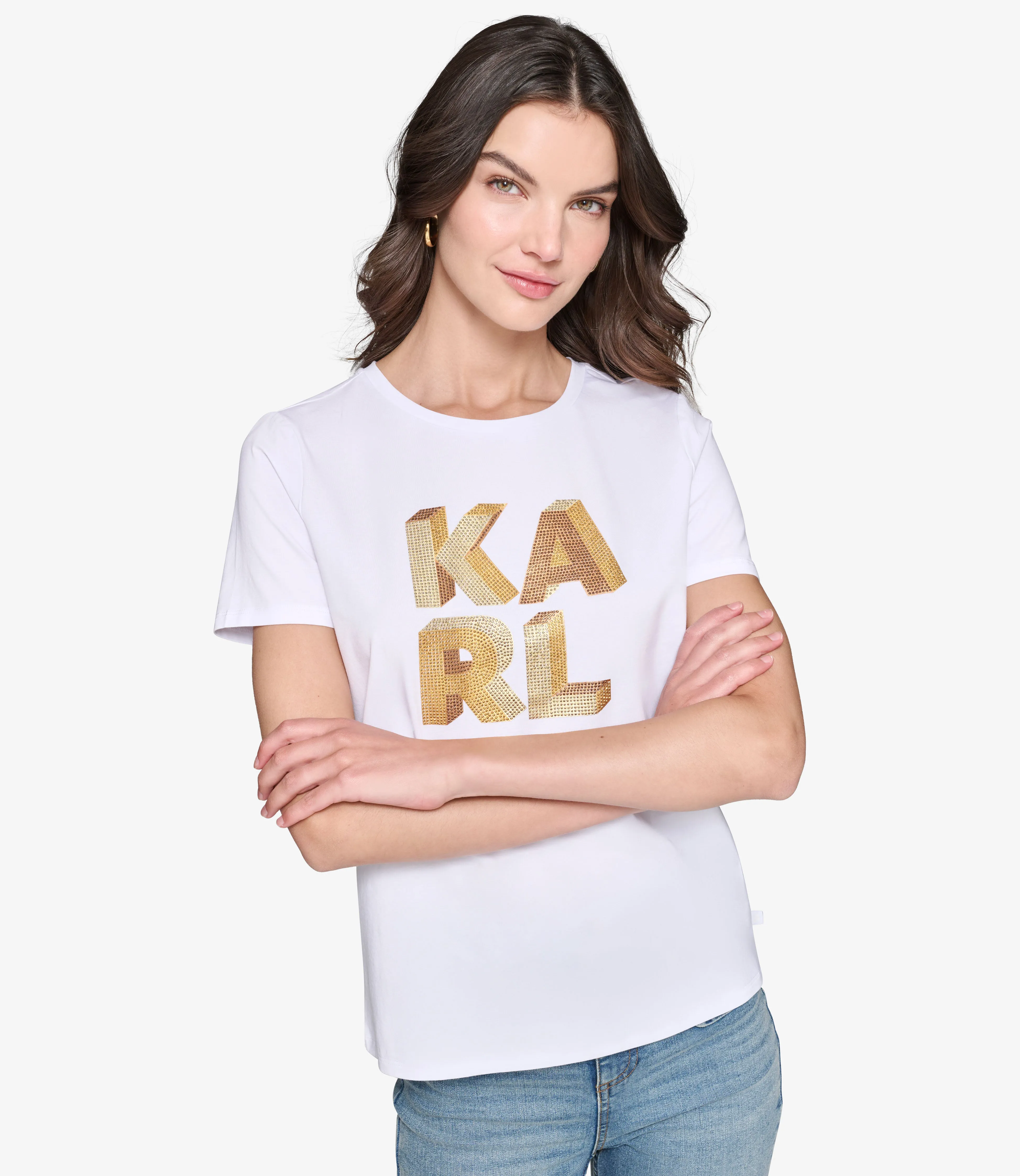 LUXE KARL SEQUIN LOGO TEE sold by Karl Lagerfeld Paris