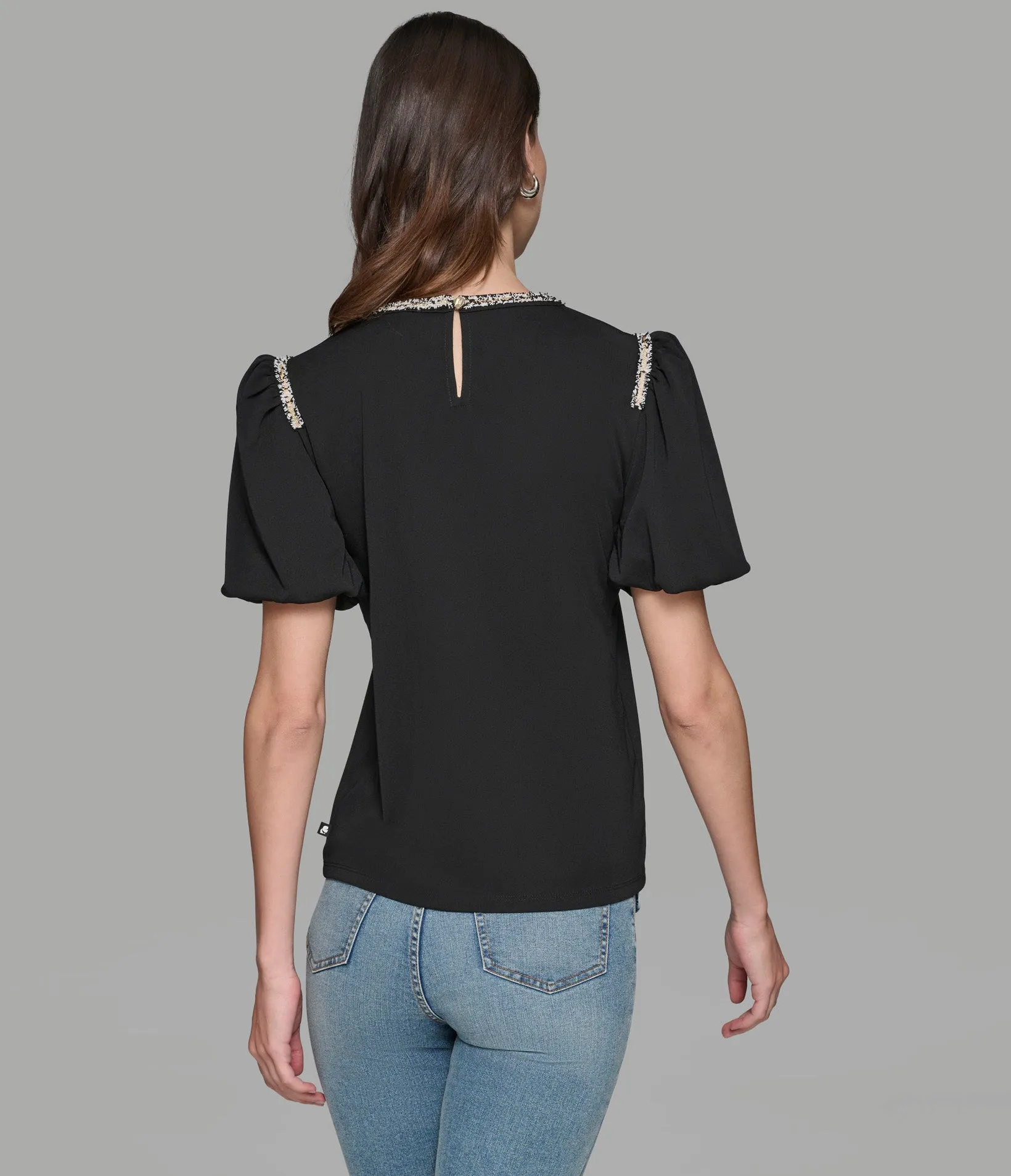 PUFF SLEEVE TOP WITH TWEED TRIM sold by Karl Lagerfeld Paris product image thumbnail 2