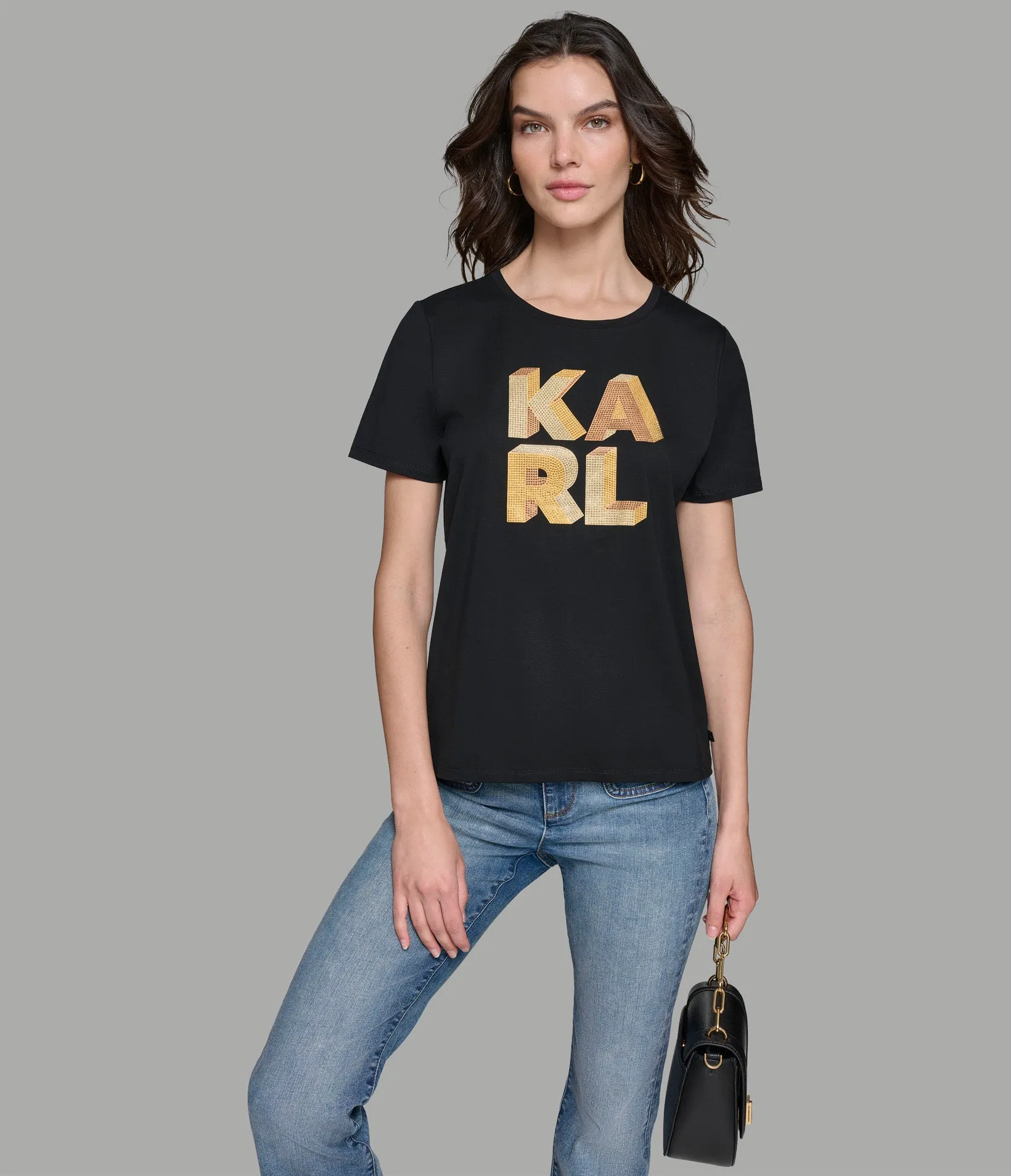 LUXE KARL SEQUIN LOGO TEE sold by Karl Lagerfeld Paris