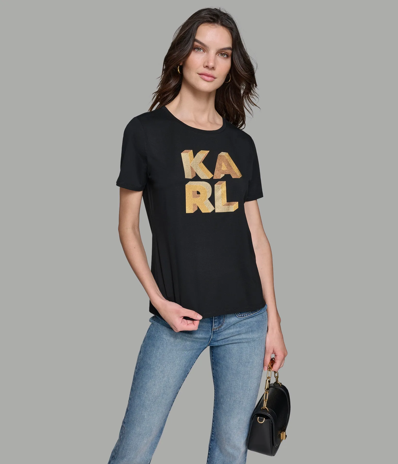 LUXE KARL SEQUIN LOGO TEE sold by Karl Lagerfeld Paris product image thumbnail 4