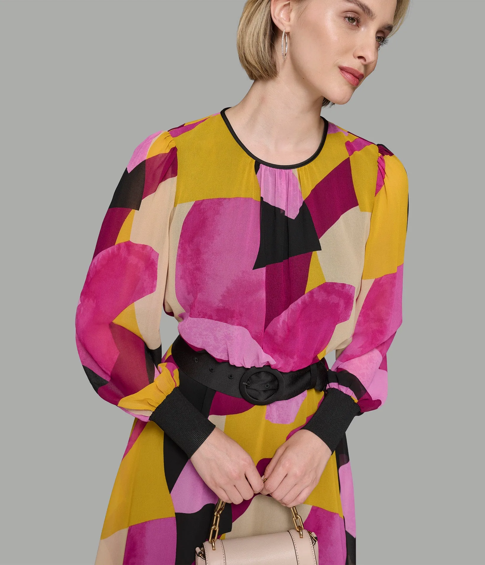 BELTED CHIFFON PRINTED DRESS sold by Karl Lagerfeld Paris product image thumbnail 3