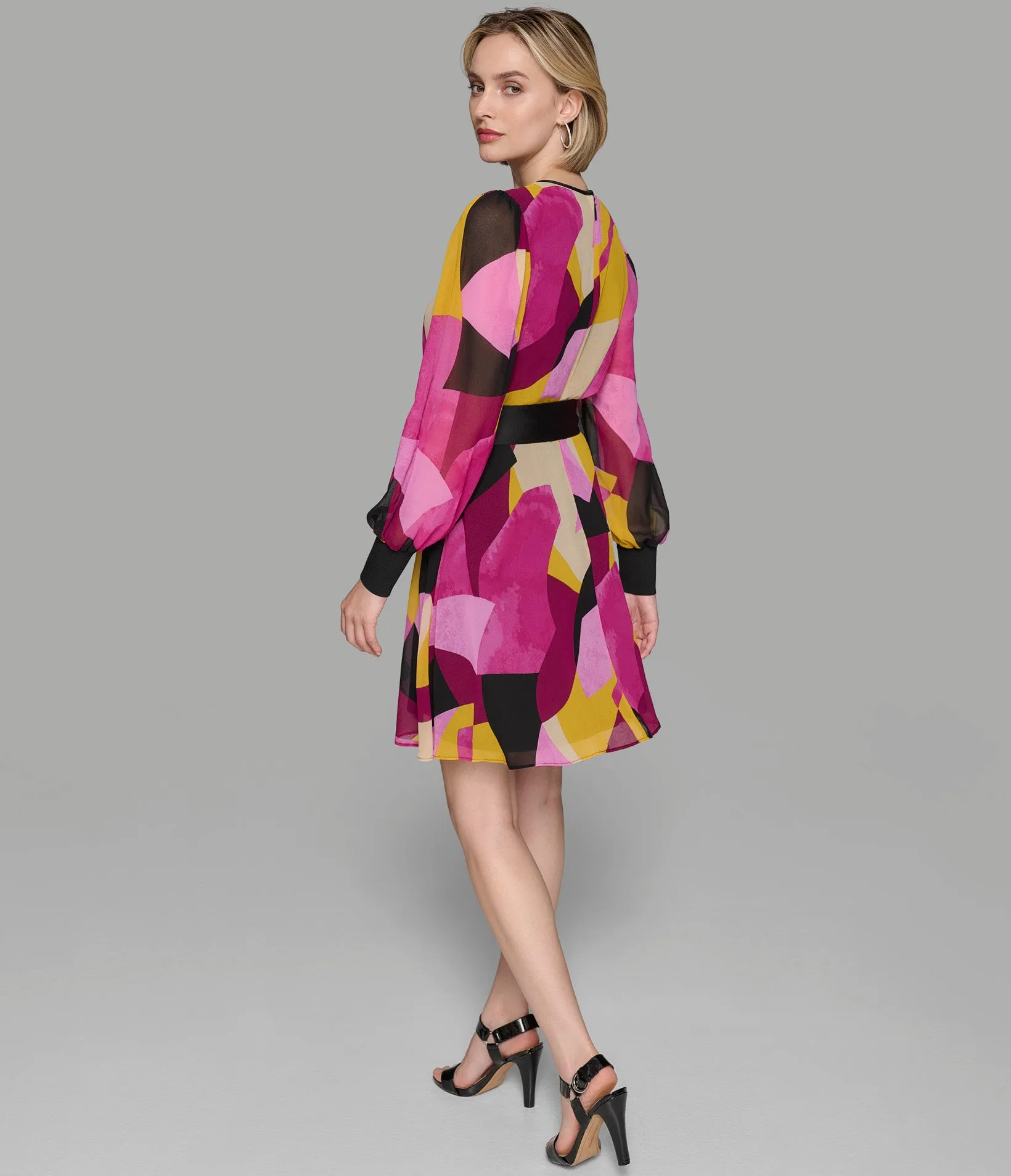 BELTED CHIFFON PRINTED DRESS sold by Karl Lagerfeld Paris product image thumbnail 5