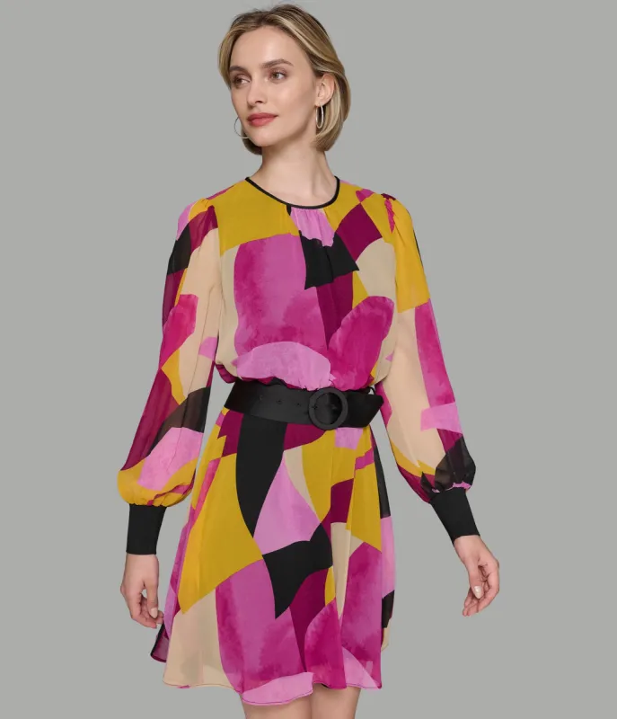 BELTED CHIFFON PRINTED DRESS sold by Karl Lagerfeld Paris