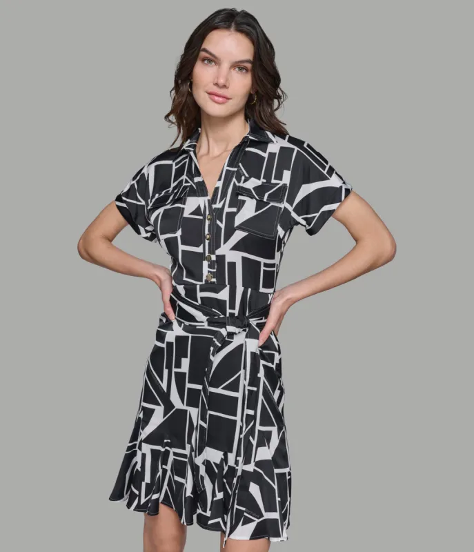 SHORT SLEEVE FIT AND FLARE SHIRT DRESS sold by Karl Lagerfeld Paris