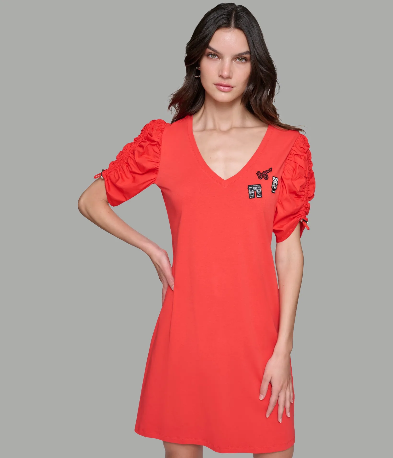 BUNGEE SLEEVE TEE DRESS WITH PINS sold by Karl Lagerfeld Paris