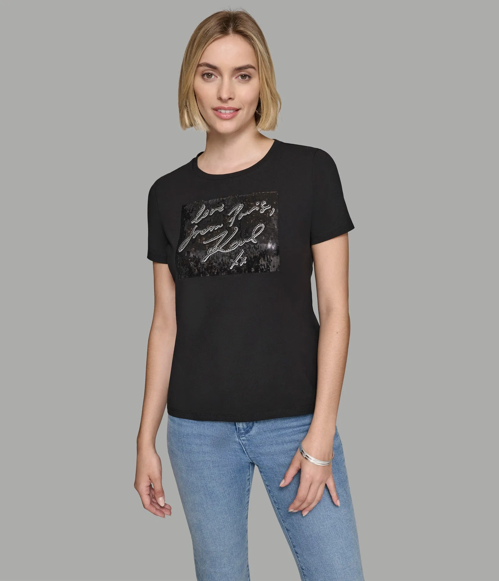 LUXE SPARKLE SCRIPT TEE sold by Karl Lagerfeld Paris