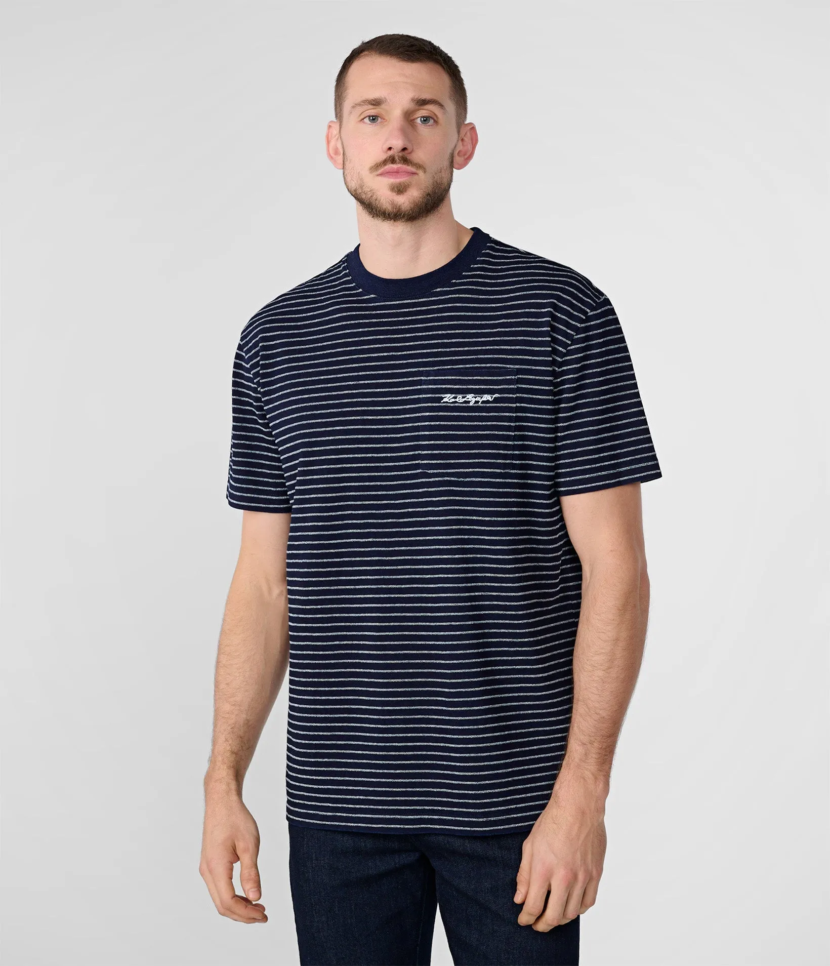 STRIPED SHORT CHEST POCKET T-SHIRT sold by Karl Lagerfeld Paris