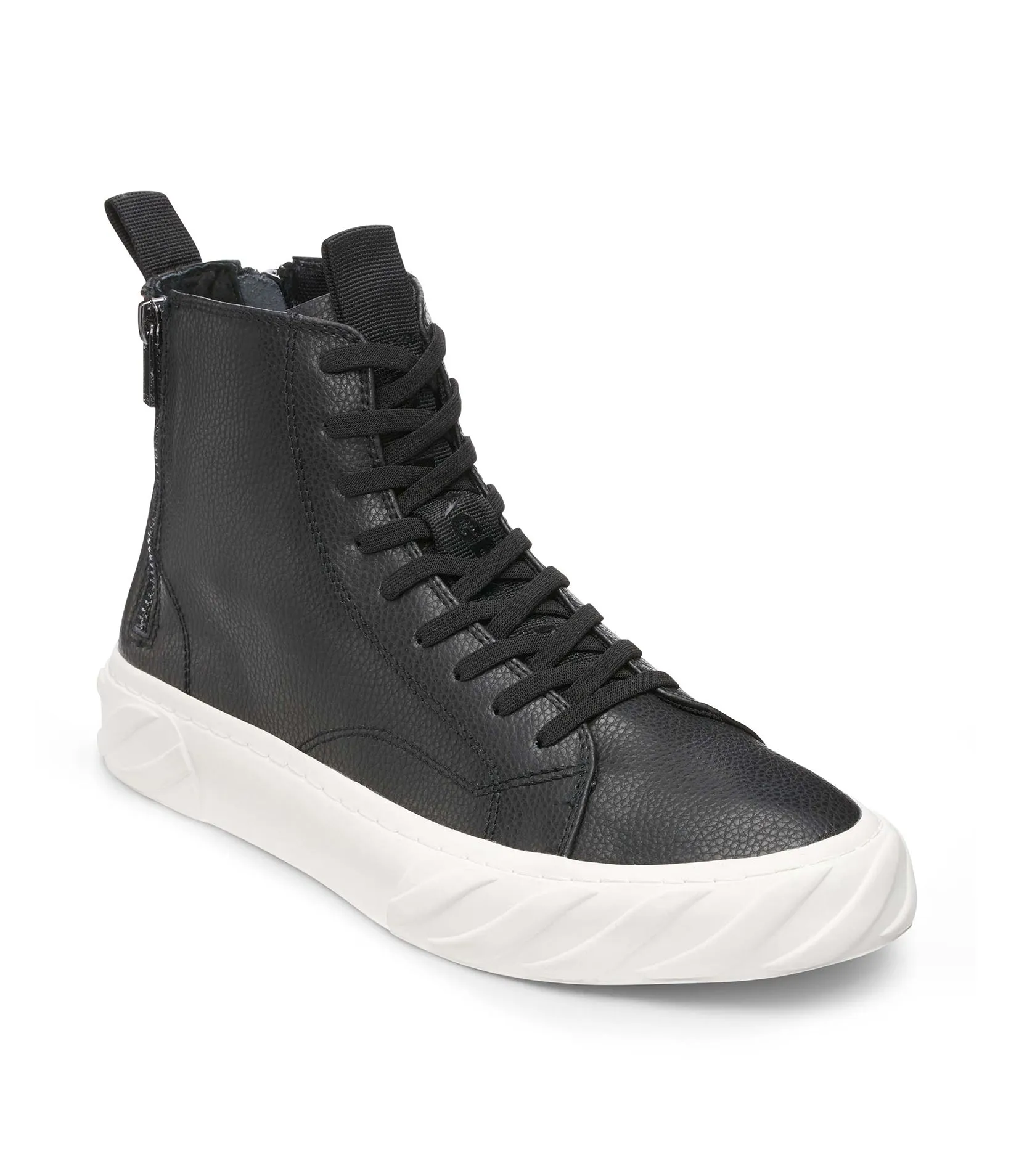 MEN'S RECYCLED BUBBLE LEATHER DOUBLE BACK ZIP HI TOP SNEAKER sold by Karl Lagerfeld Paris