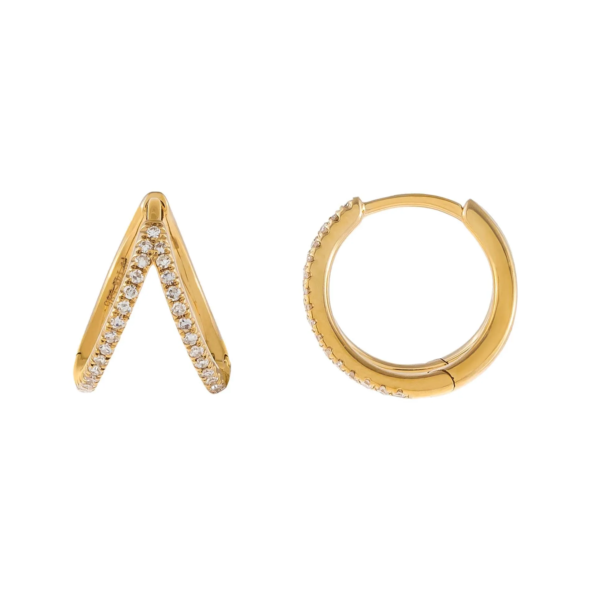 Diamond Double Hoop Huggie Earring 14K sold by Adina Eden's