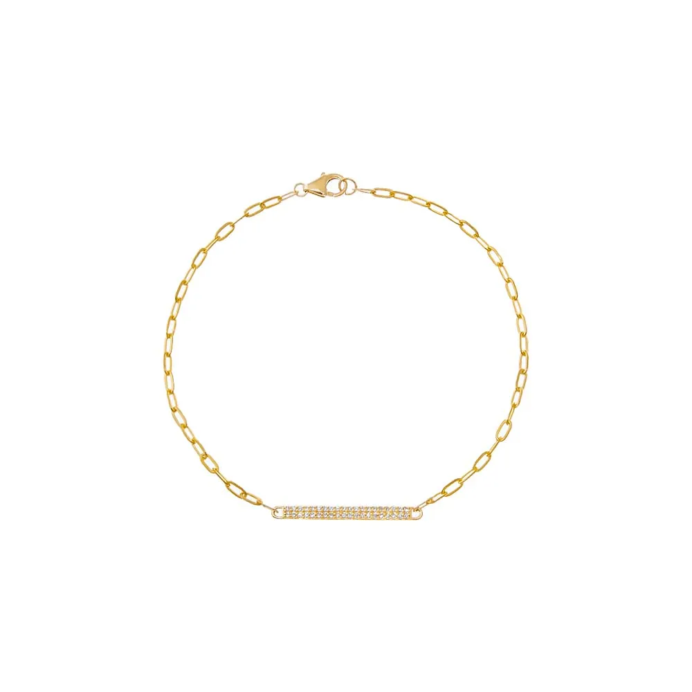 Diamond Pave Double Row Bar Paperclip Bracelet 14K sold by Adina Eden's