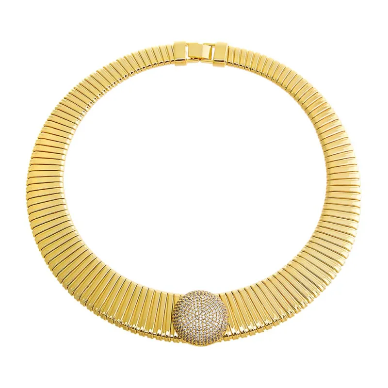 Pave Circle Accented Graduated Snake Choker Necklace sold by Adina Eden's