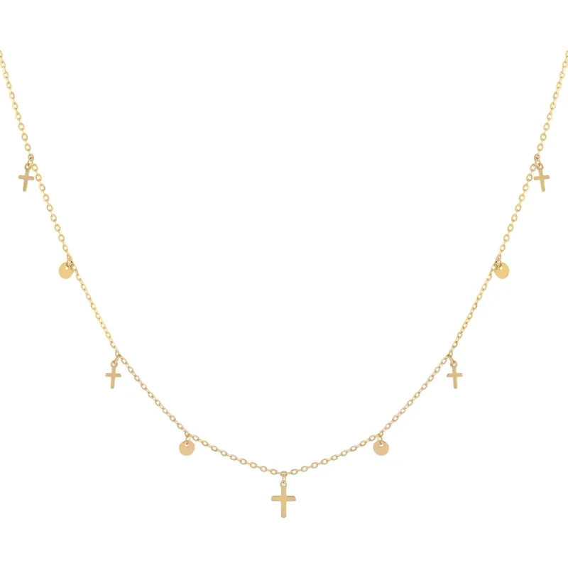 Tiny Cross X Disc Necklace 14K sold by Adina Eden's