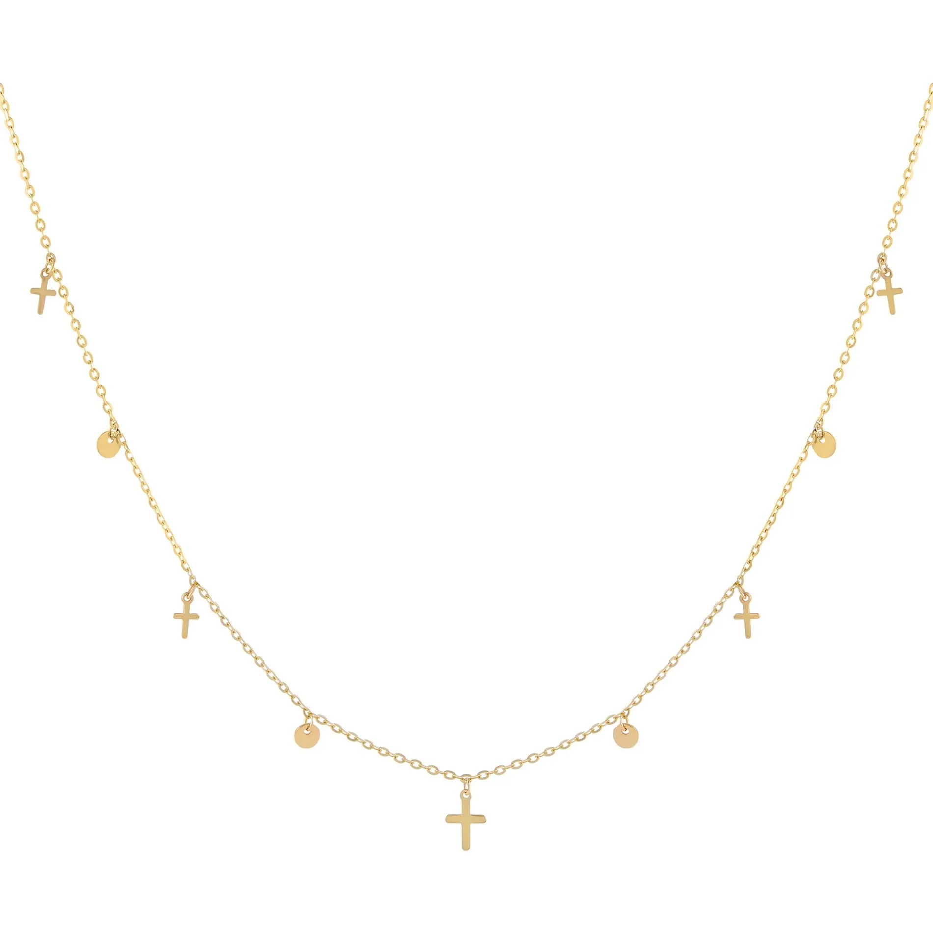 Tiny Cross X Disc Necklace 14K sold by Adina Eden's
