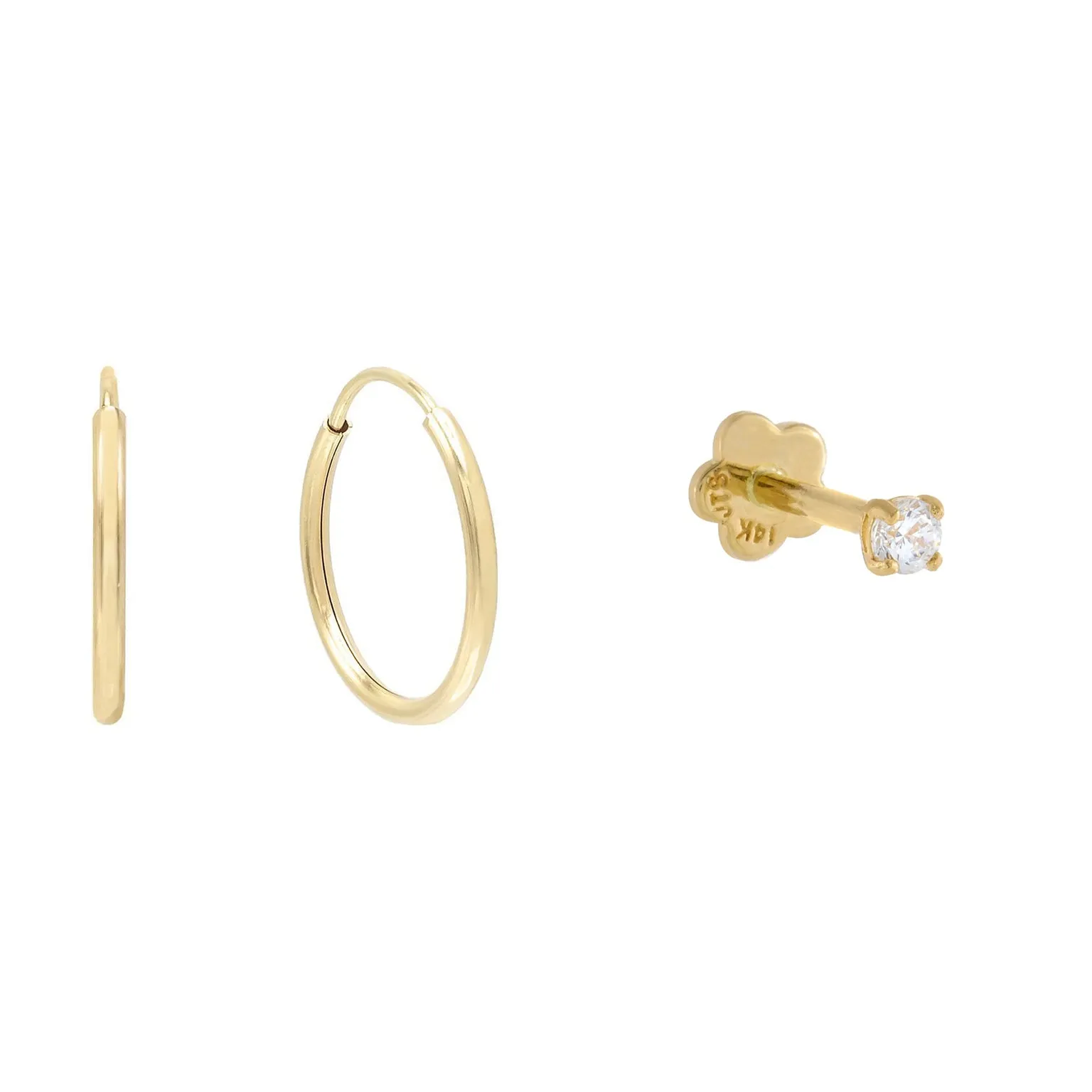 CZ Stud X Endless Hoop Earring Combo Set 14K sold by Adina Eden's