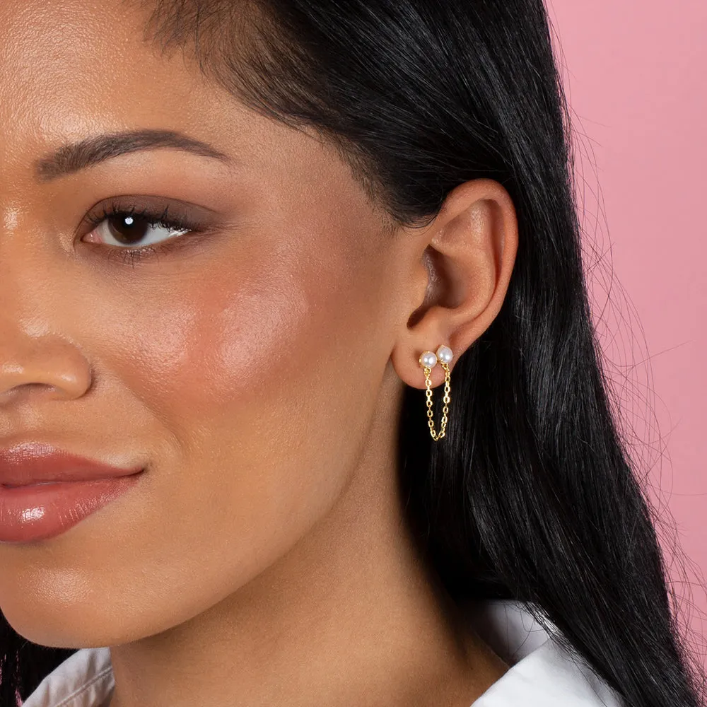 Double Pearl Chain Stud Earring sold by Adina Eden's product image thumbnail 4