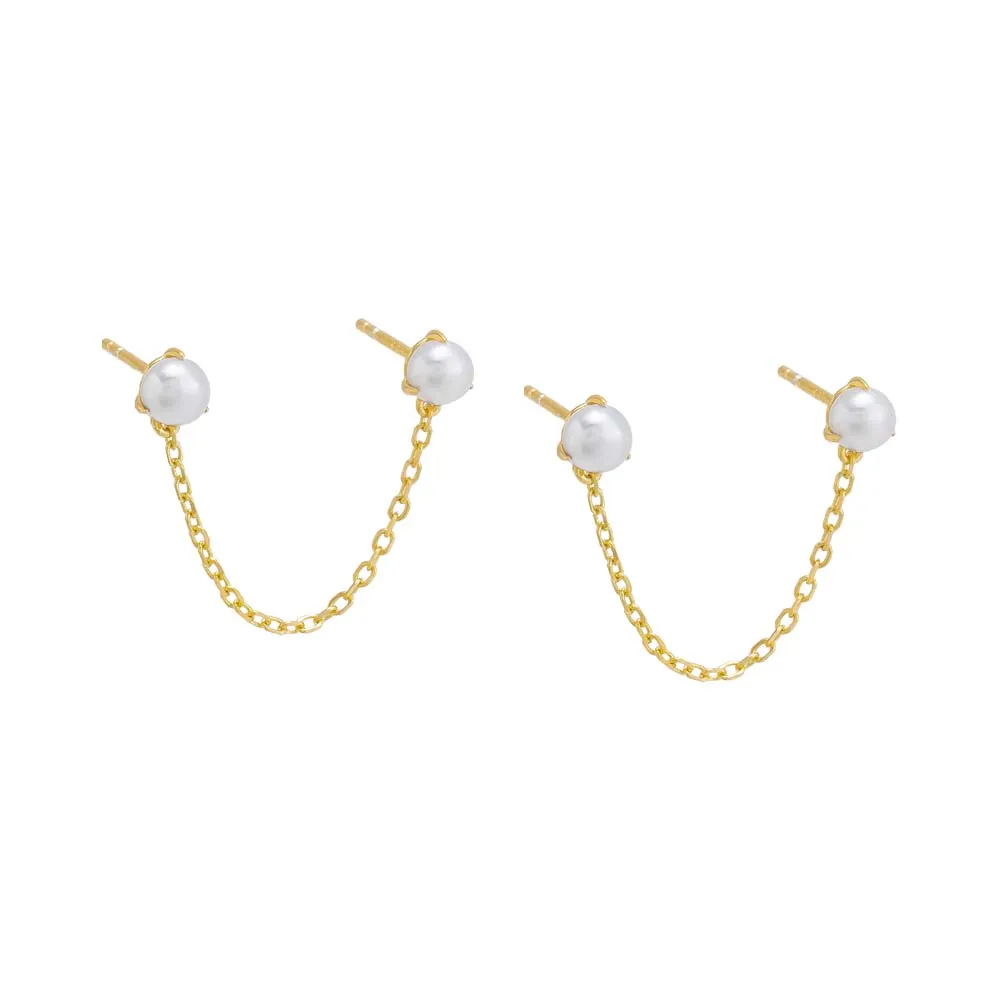 Double Pearl Chain Stud Earring sold by Adina Eden's product image thumbnail 2