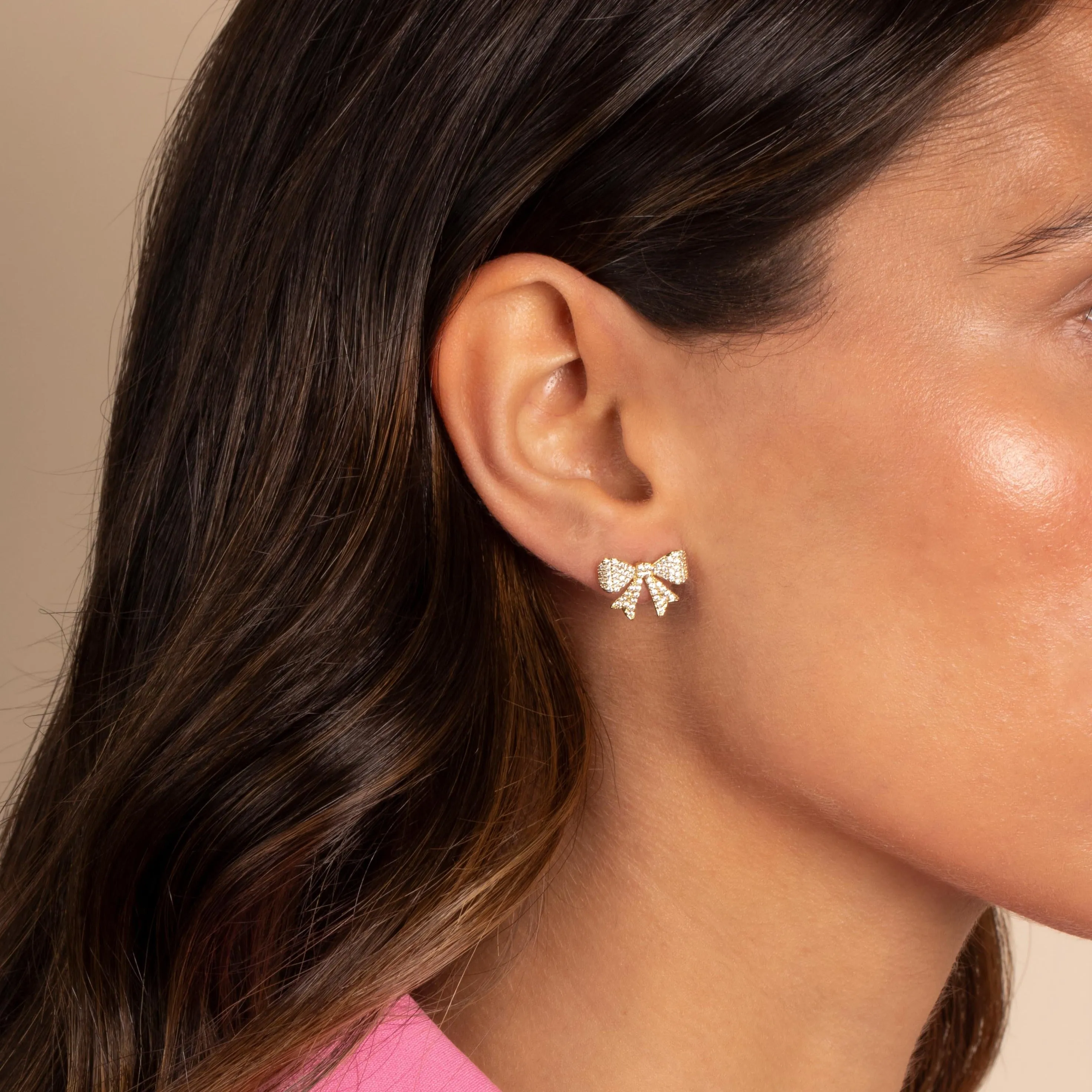 Mini Pave Bow Tie Stud Earring sold by Adina Eden's product image thumbnail 2