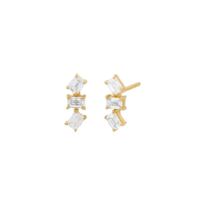 Diamond Scattered Baguette Bar Stud Earring 14K sold by Adina Eden's