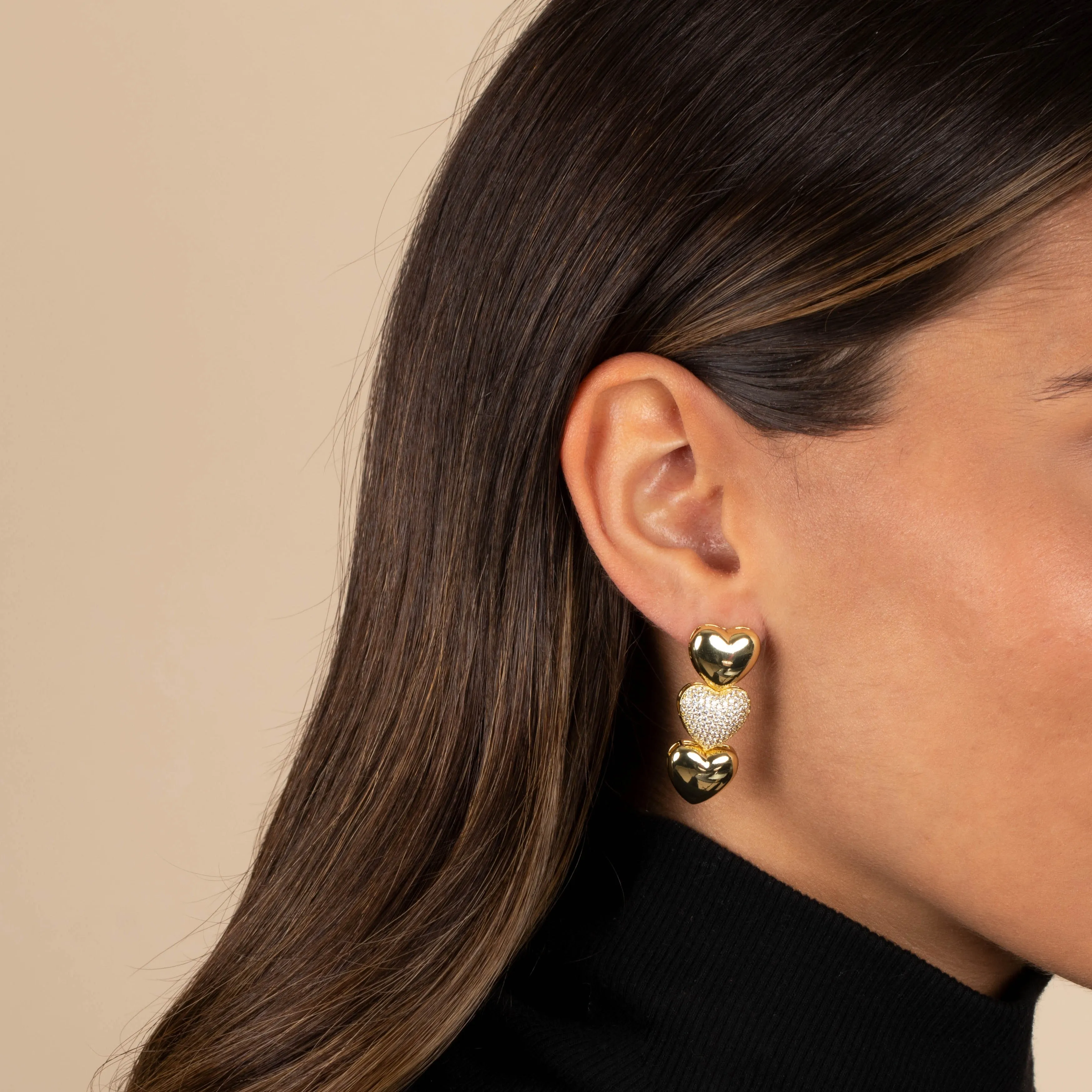 Solid/Pave Puffy Heart Drop Stud Earring sold by Adina Eden's product image thumbnail 2