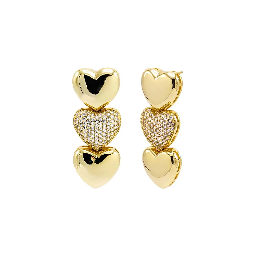 Solid/Pave Puffy Heart Drop Stud Earring sold by Adina Eden's