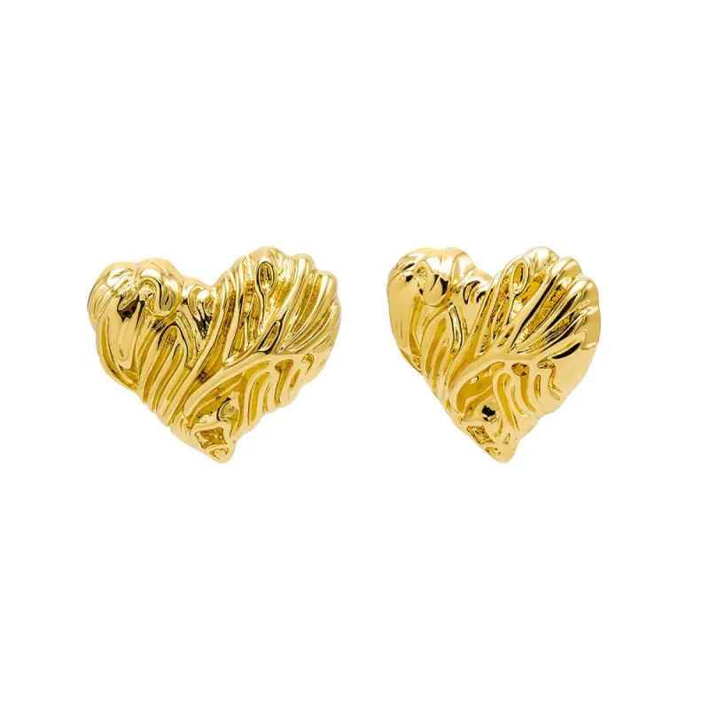 Lined Polished X Ribbed Heart Stud Earring sold by Adina Eden's