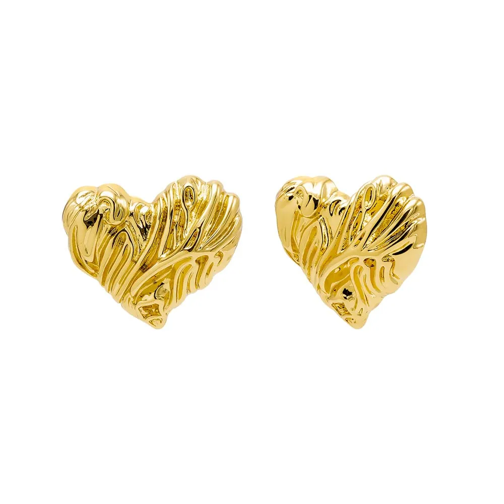 Lined Polished X Ribbed Heart Stud Earring sold by Adina Eden's