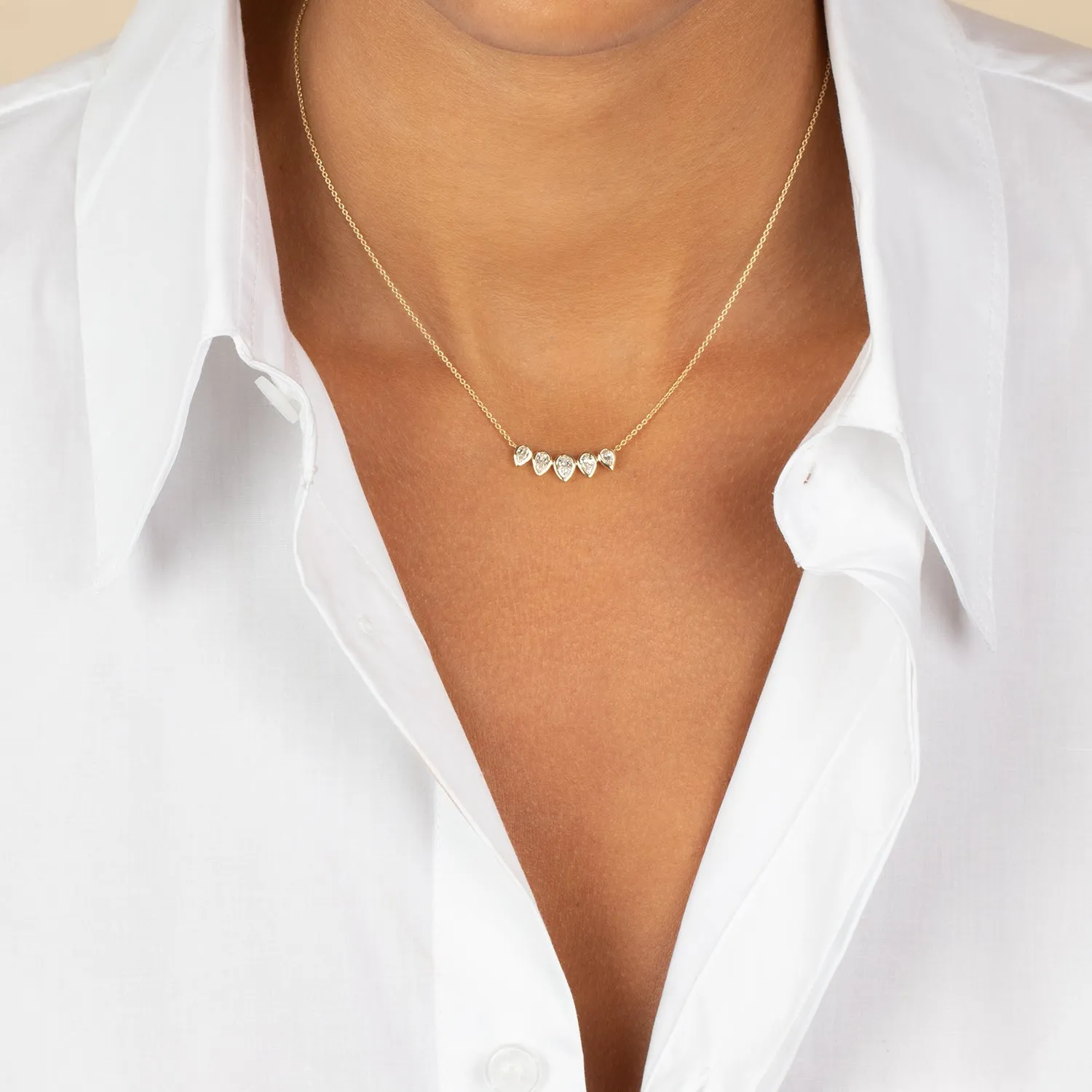 Lab Grown Diamond Pear Bezel Curved Bar Necklace 14K sold by Adina Eden's product image thumbnail 2