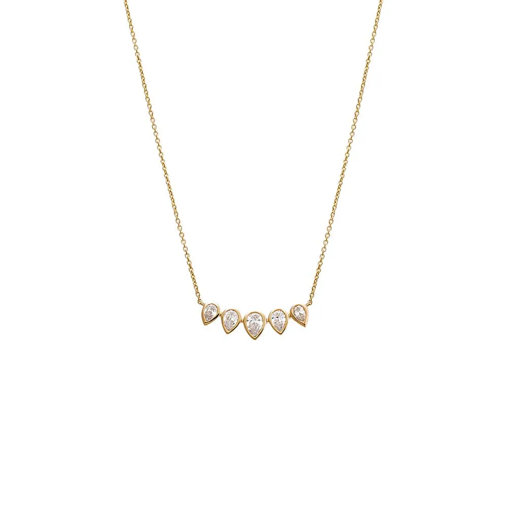 Lab Grown Diamond Pear Bezel Curved Bar Necklace 14K sold by Adina Eden's