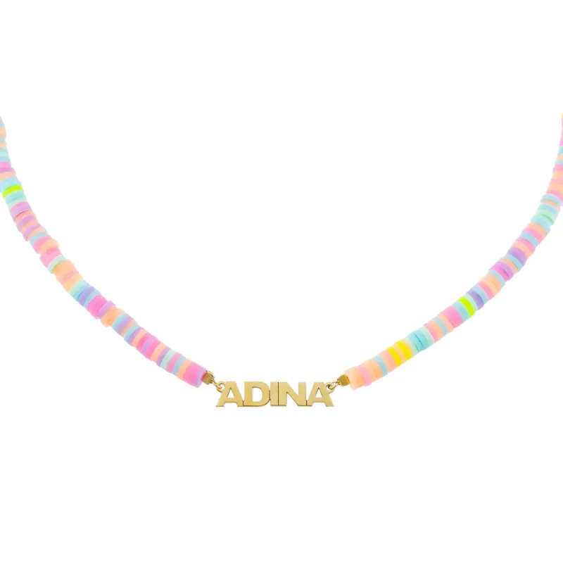 Pastel Bead Nameplate Necklace sold by Adina Eden's