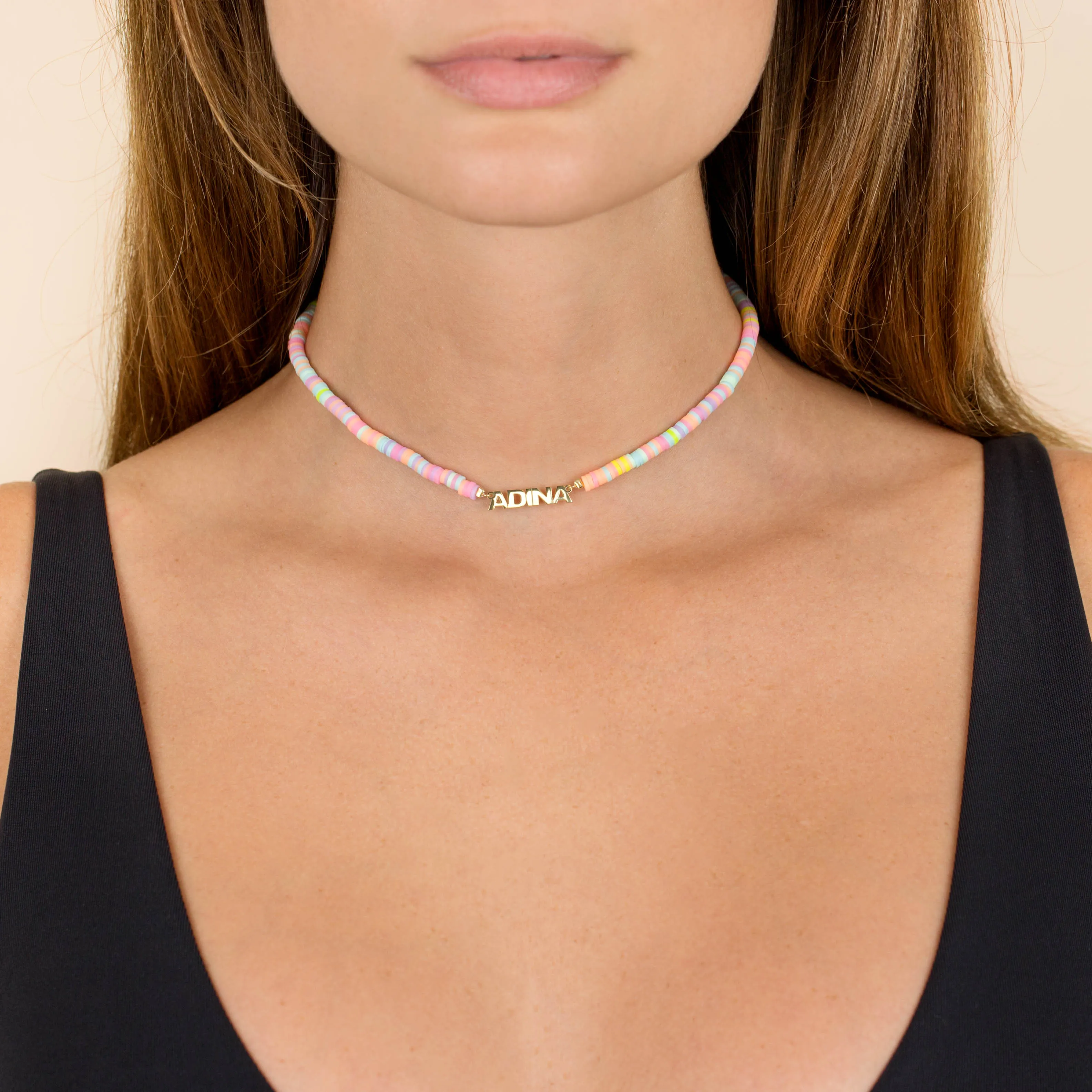 Pastel Bead Nameplate Necklace sold by Adina Eden's product image thumbnail 2