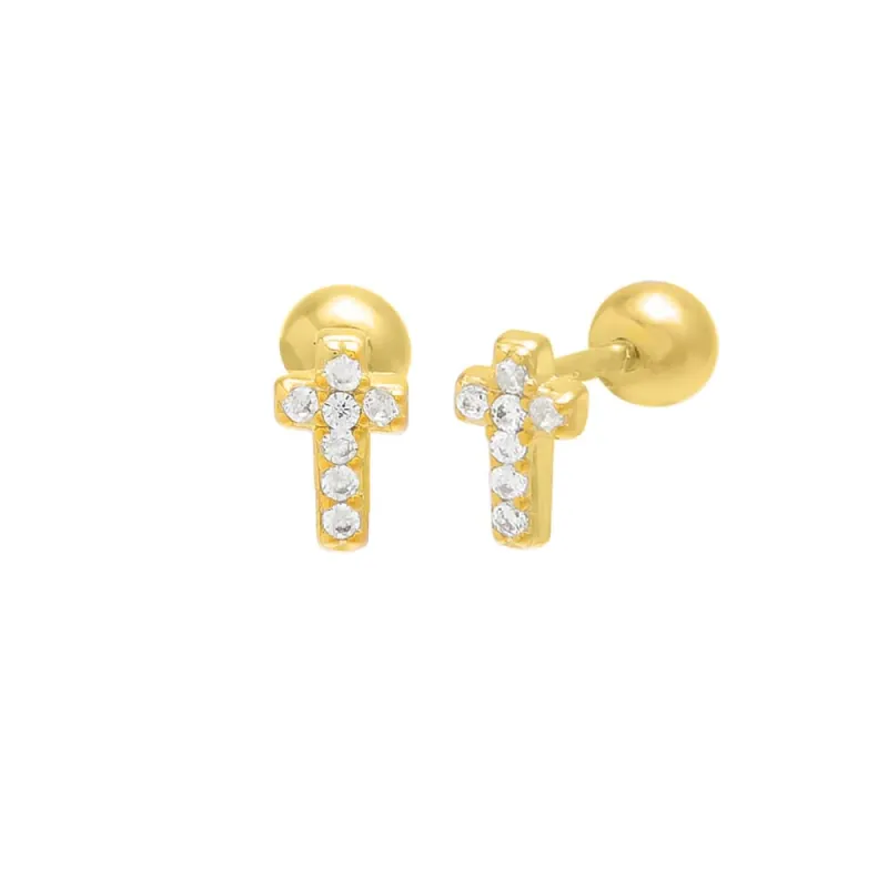 Pavé Mini Cross Threaded Ball Stud Earring sold by Adina Eden's