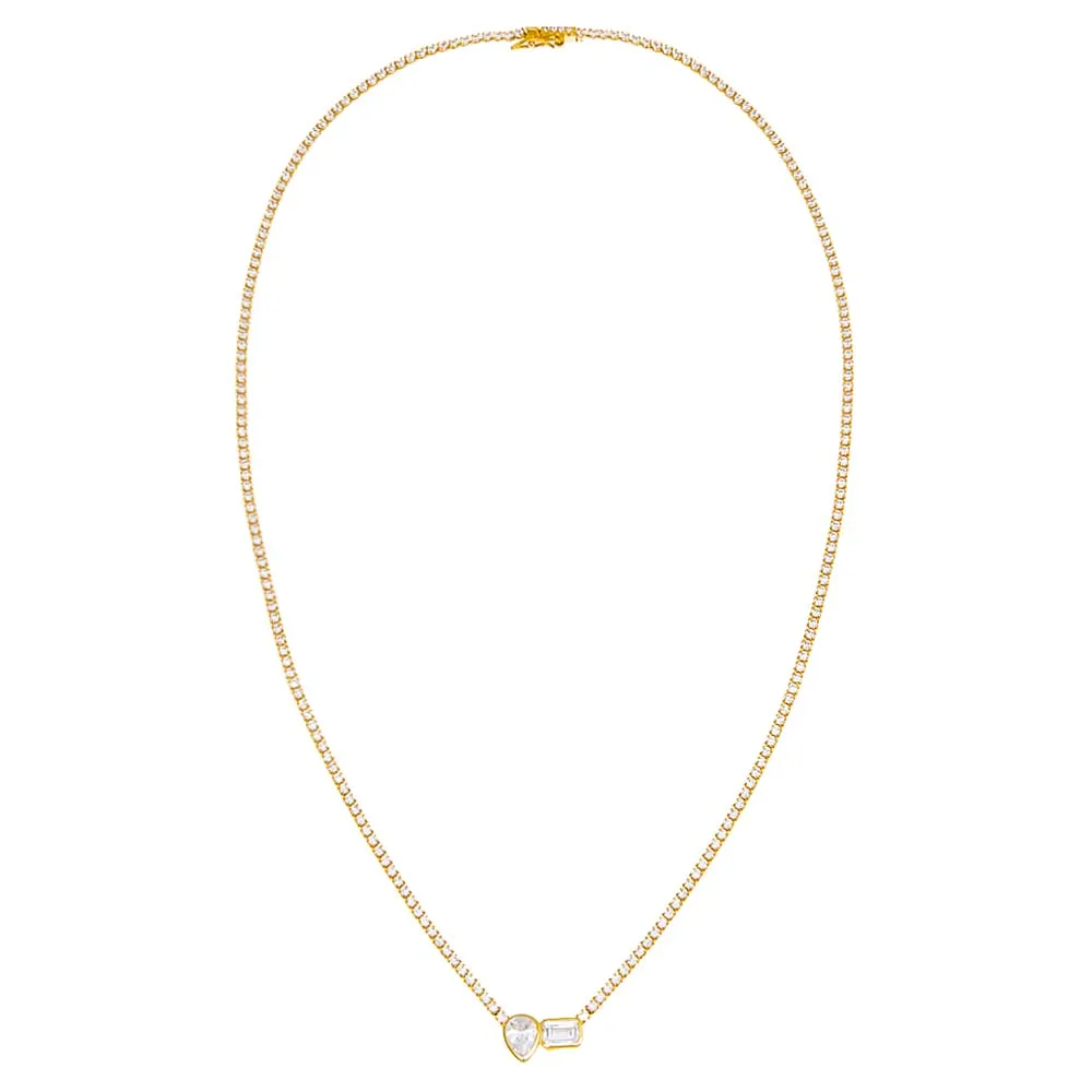 Teardrop X Emerald Bezel-Set Thin Tennis Necklace sold by Adina Eden's product image thumbnail 3