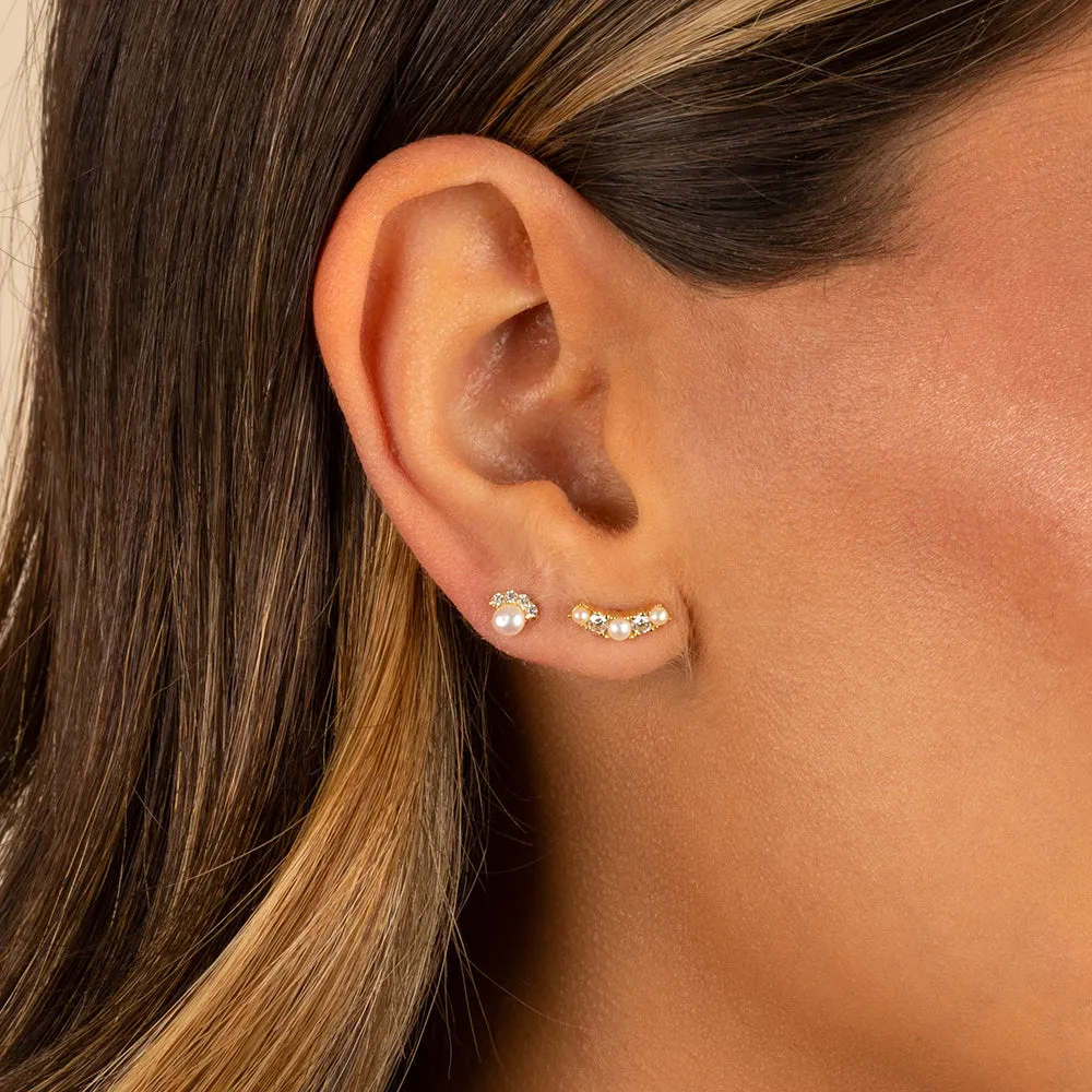 Mini Curved CZ X Pearl Stud Earring sold by Adina Eden's product image thumbnail 2