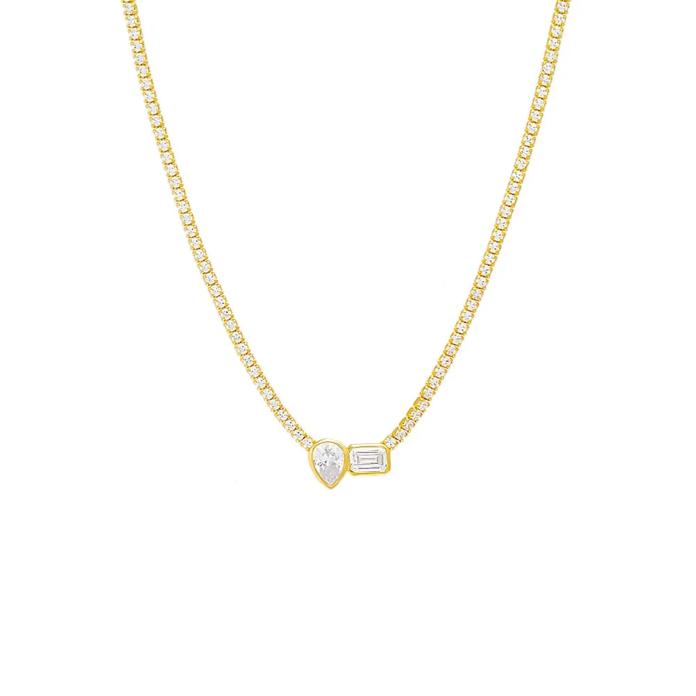 Teardrop X Emerald Bezel-Set Thin Tennis Necklace sold by Adina Eden's