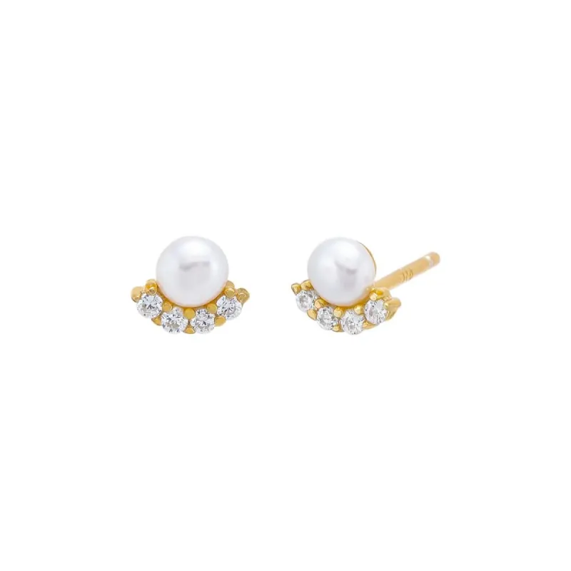 Mini Curved CZ X Pearl Stud Earring sold by Adina Eden's
