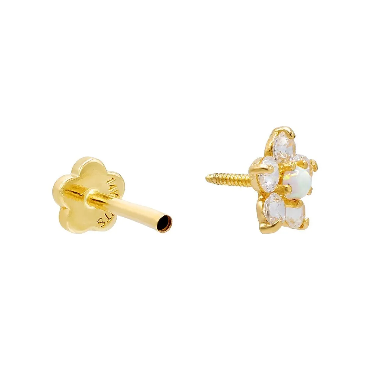 Piercing Opal Flower Threaded Stud Earring 14K sold by Adina Eden's product image thumbnail 3