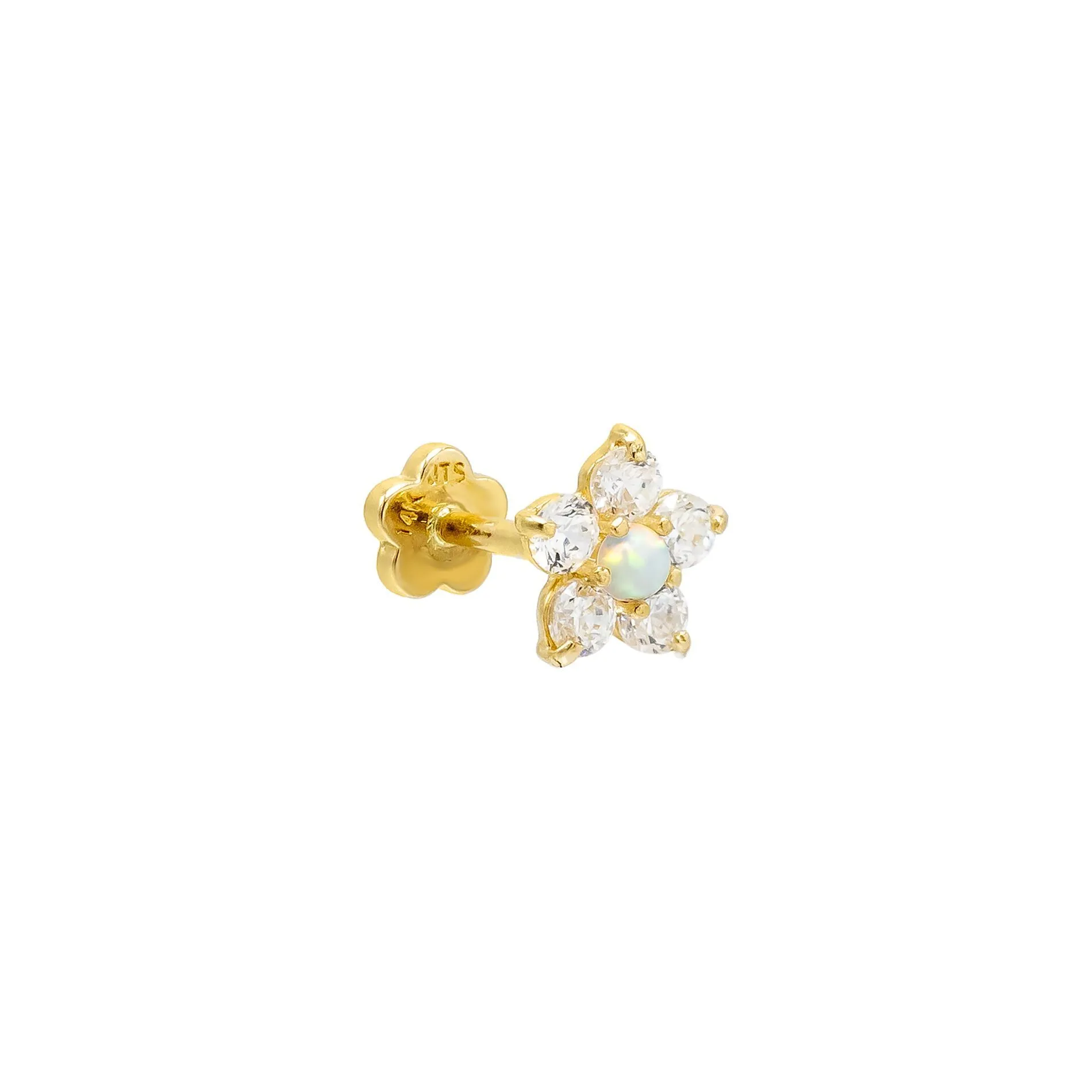 Piercing Opal Flower Threaded Stud Earring 14K sold by Adina Eden's
