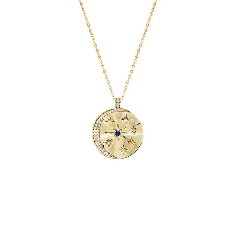 Pave Star & Moon Disc Necklace sold by Adina Eden's