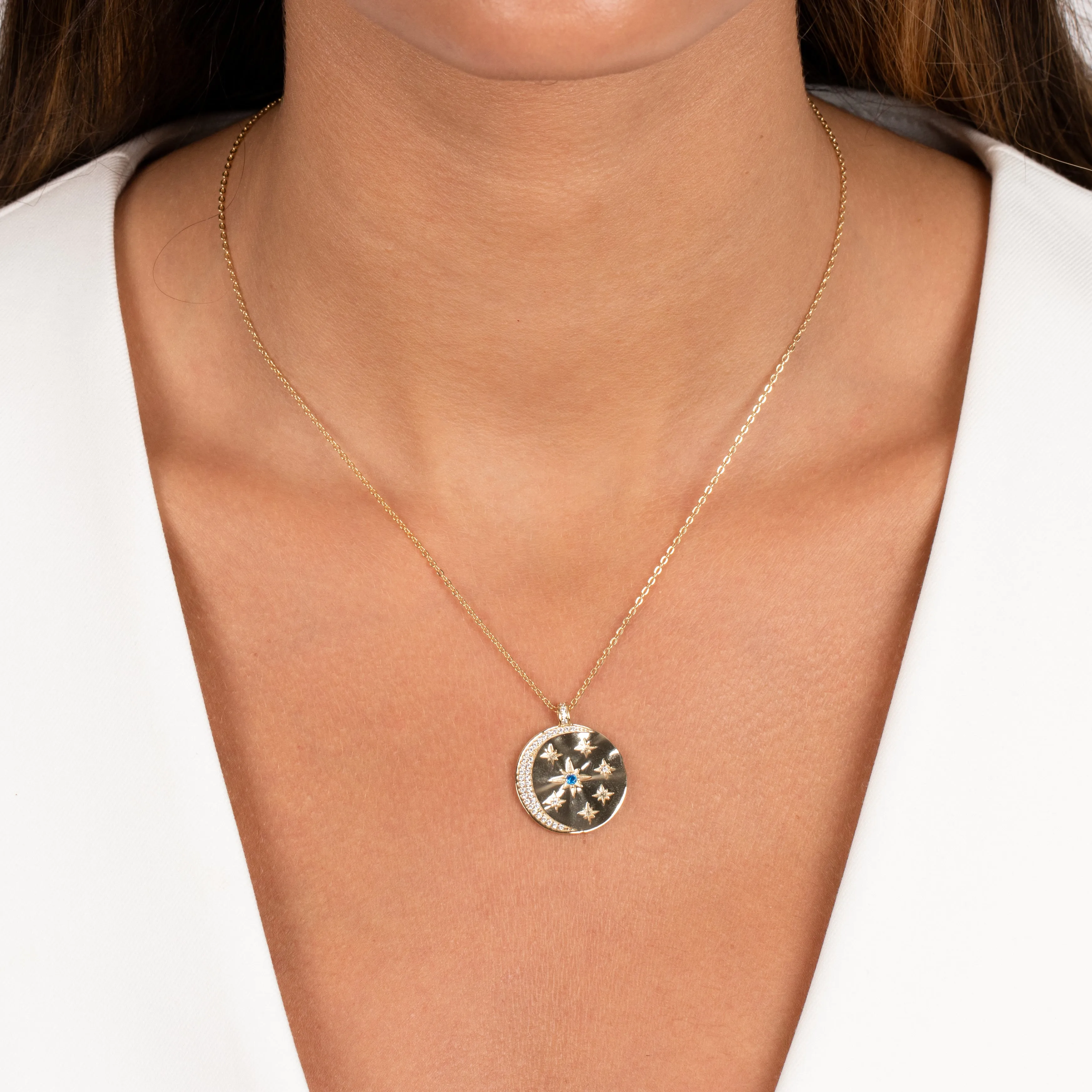 Pave Star & Moon Disc Necklace sold by Adina Eden's product image thumbnail 2