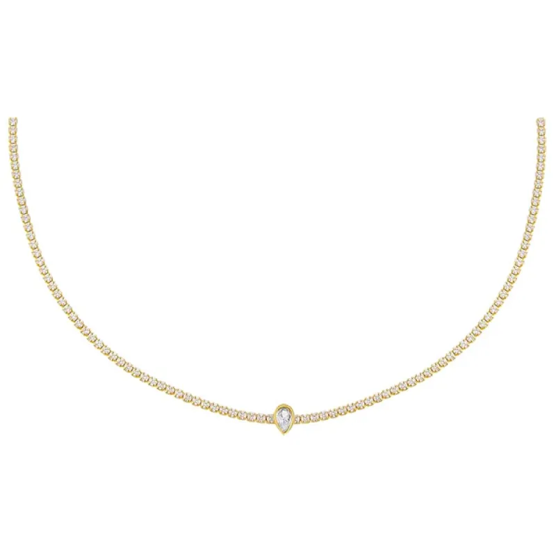 Pear Bezel Thin Tennis Choker sold by Adina Eden's