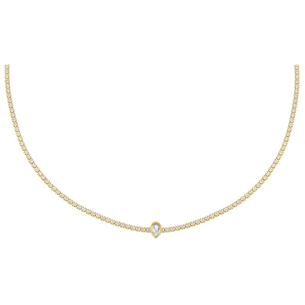 Pear Bezel Thin Tennis Choker sold by Adina Eden's