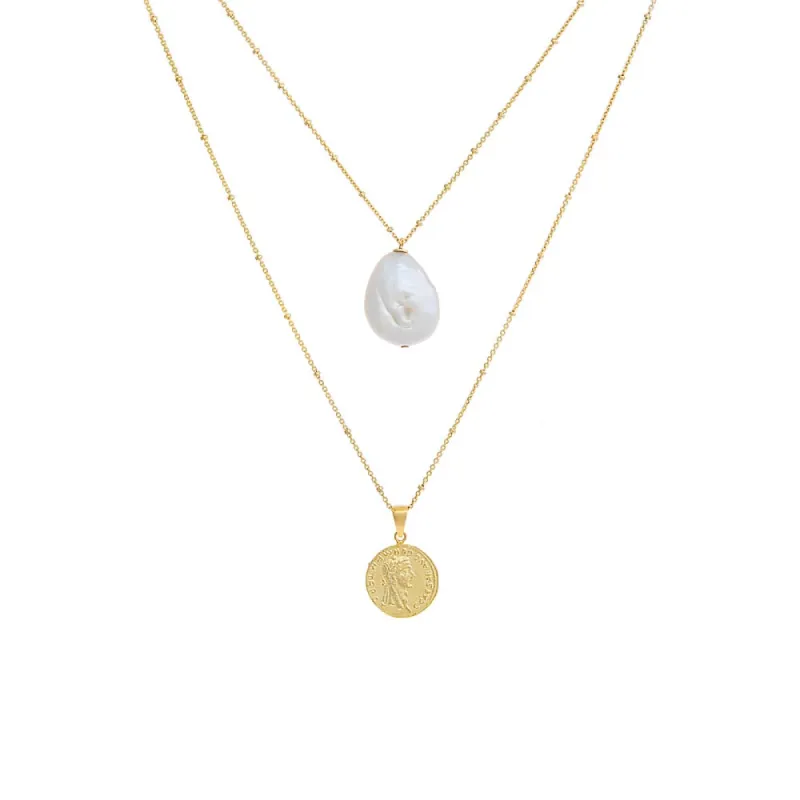 Coin and Pearl Necklace Combo Set sold by Adina Eden's