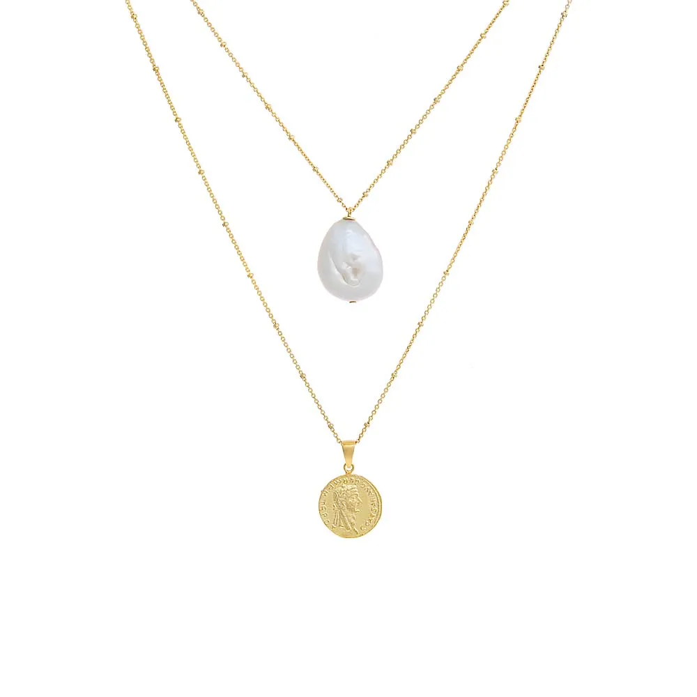 Coin and Pearl Necklace Combo Set sold by Adina Eden's