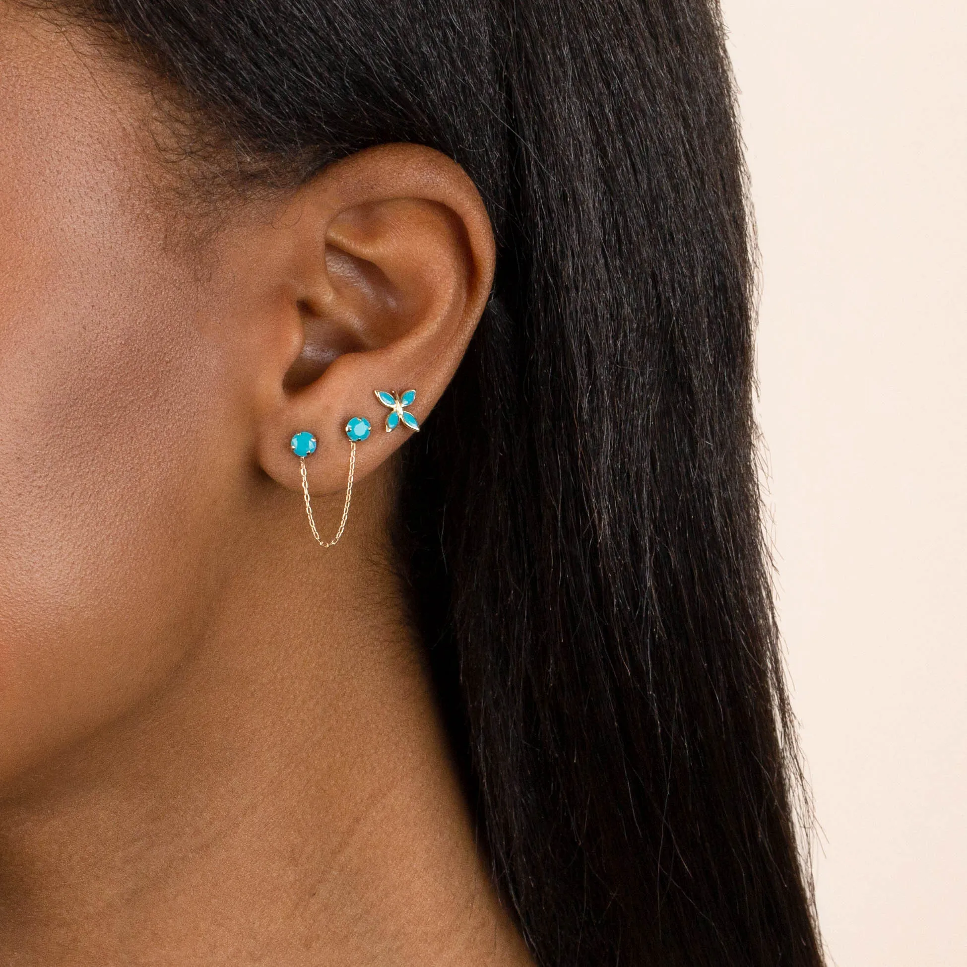 Turquoise Stone Double Chain Stud Earring 14K sold by Adina Eden's product image thumbnail 2