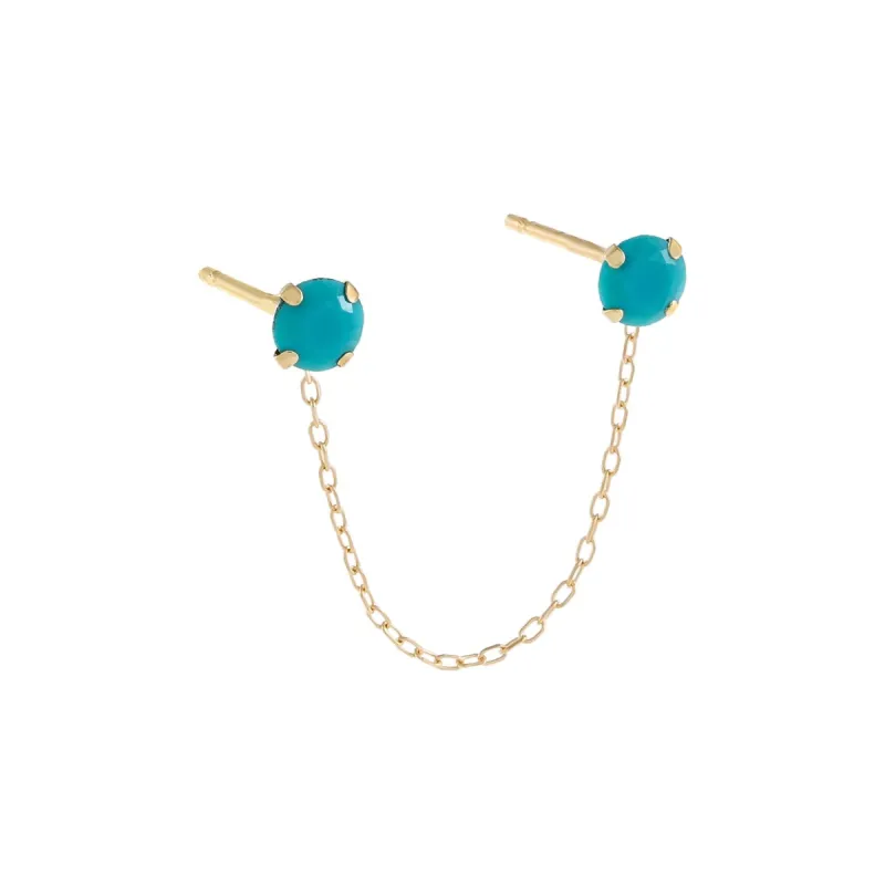 Turquoise Stone Double Chain Stud Earring 14K sold by Adina Eden's