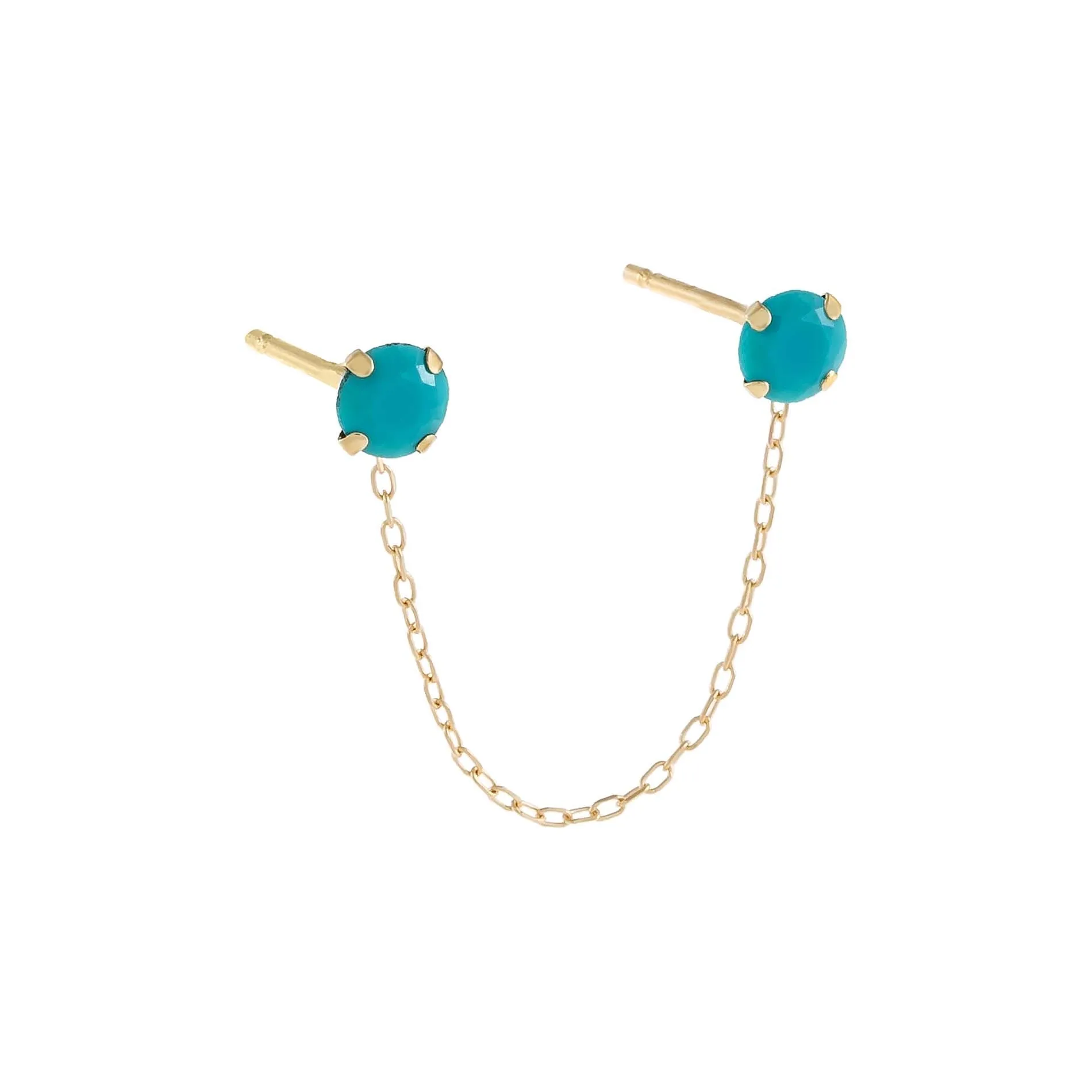 Turquoise Stone Double Chain Stud Earring 14K sold by Adina Eden's